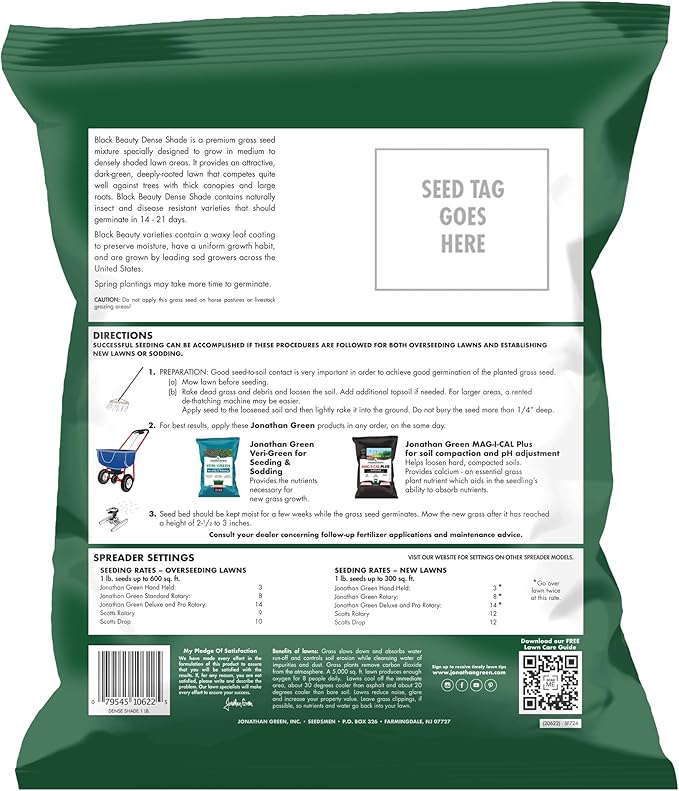 Jonathan Green (10622) Black Beauty Dense Shade Grass Seed - Cool Season Lawn Seed (1 lb)