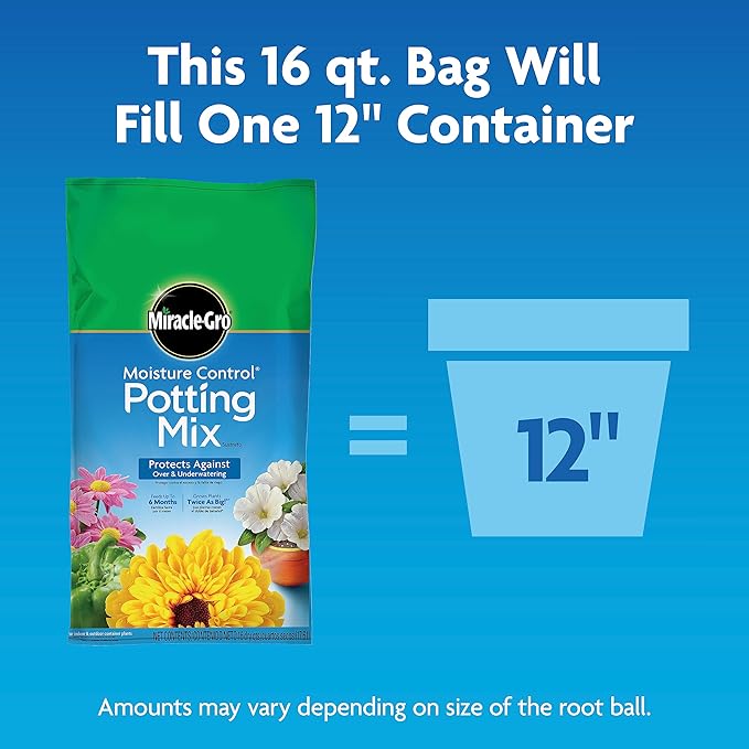Miracle-Gro Moisture Control Potting Mix - Plant Soil for Container Plants, Protects Against Over- and Under-Watering, 16 qt. (2-Pack)
