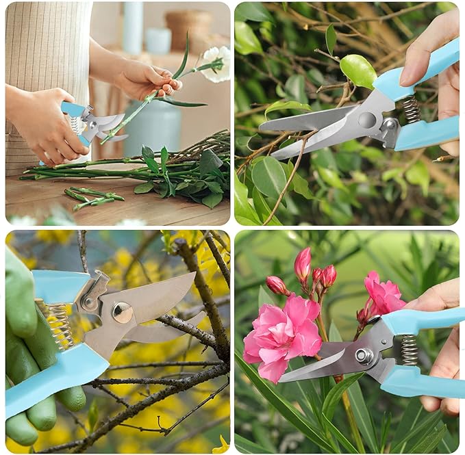 MEPEREZ Premium Garden Shears, Pruning Scissors Gardening Tools, Pruners For Flower, Bushes, Rose And Fruit Tree, Use For Florist, Yard And Orchard the Plant Clippers, Sharp White Steel Anvil Snips