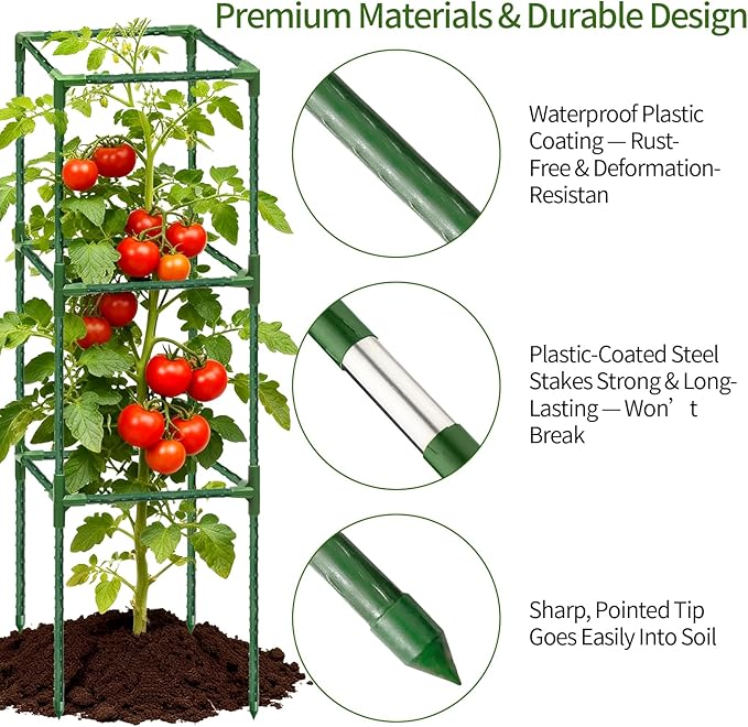 2 Pack Tomato Cages for Garden, 43.3 Inch Tall Tomato Trellis Plant Support, Adjustable Garden Trellis for Climbing Vegetables, Plants, Flowers and Fruits(14.5" x 14.5")