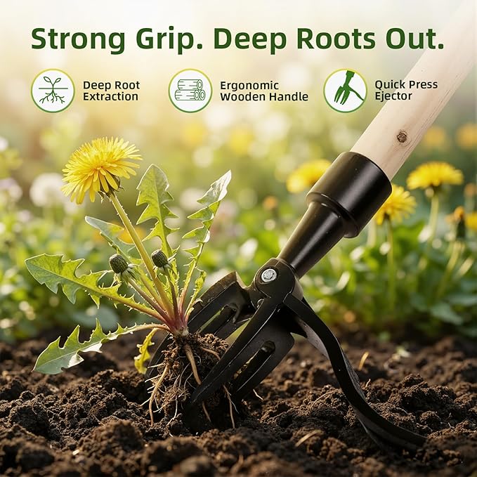 Weed Puller Tool，Garden Hand Weeding Tool，Stand Up Heavy Duty Root Removal Tool，Weed Puller Tool with Long Handle，Easily Remove Weeds Without Bending, Pulling,or Kneeling
