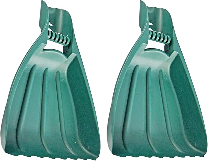 Home-X Leaf Collector Hand Scoop Set, Leaf Collector Shovels with Handles for Garden and Yard Landscaping, Gardening Hand Tools, Set of 2, 21" L x 14" W x 2" H, Green