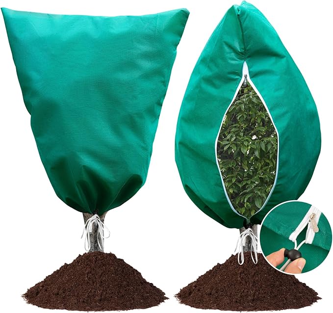 Insoma 2 Packs 2.2 oz/yd² Plant Covers Freeze Protection 47.7" W X 71.7" H, Outdoor Plants Frost Protection Covers with Zipper & Drawstring, Frost Blankets for Tree in Winter