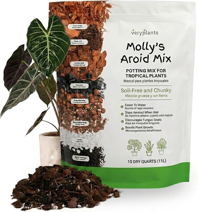 Molly's Aroid Mix - Premium Soilless Potting Mix for Houseplants - Fast Draining, Chunky & Easier to Water vs. Soil for Indoor Plants - with Bark, Coco Chips, Worm Castings, Mycorrhizae 10 Dry Quarts