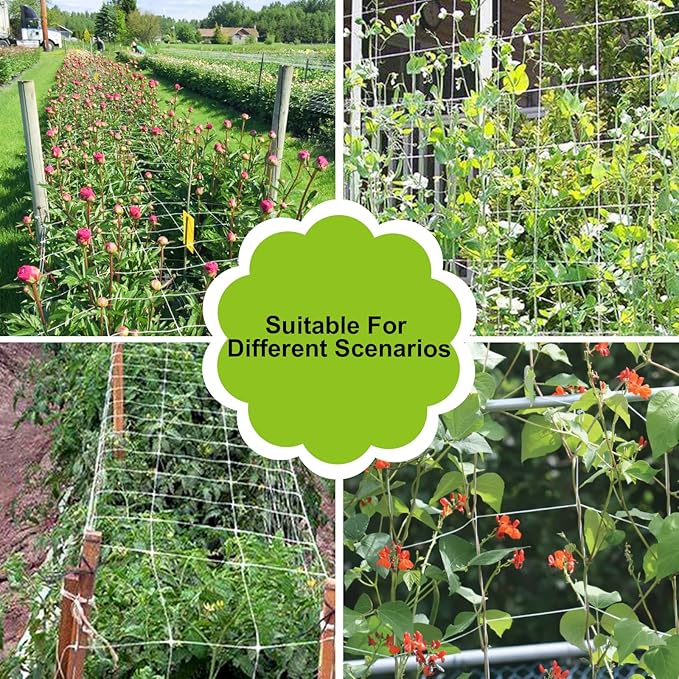 Trellis Netting for Climbing Plants, 2 Pack 5x15 Ft Heavy Duty Garden Trellis Netting, Square Garden Mesh Outdoor Grow Net for Support Vine Vegetable Fruits and Flower with 50 Pcs Garden Ties