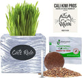 Cali Kiwi Pros Cat Grass for Indoor Cats Kit – Organic Wheatgrass Seed & Soil, Hairball Remedy in Red Cedar Planter, Gift Box with Bonus Label, Pen & 10% Cat Treats Discount (White)