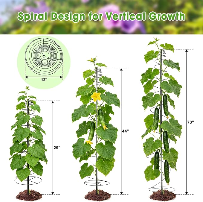 Trellis for Climbing Plants, 2PCs 75” Metal Spiral Frame Pea Trellis with Center Pole, Adjustable Vine Plant Tower Supports for Outdoor Beans,Cucumbers,Vegetable,Flowers,Pots,Garden Raised Bed,12” Dia