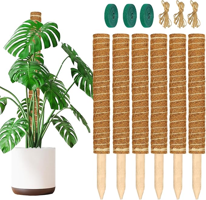 ALENEY Moss Pole, 6 Pack 17inch Monstera Plant Support Stackable Moss Poles for Plants, Coir Totem Pole Tall Moss Pole for Climbing Plants, Sphagnum, Indoor Potted Plants
