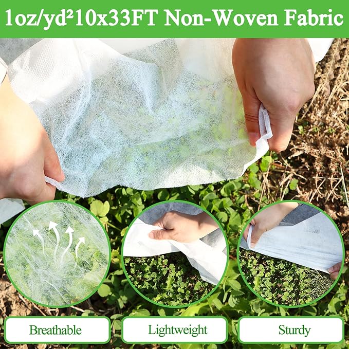 10ft x 33ft Plant Covers Freeze Protection Floating Row Cover 1oz/yd² Garden Fabric Plant Cover for Winter Frost Sun Bird Protection, Frost Blankets for Outdoor Plants, Winter Tree Frost Cloth