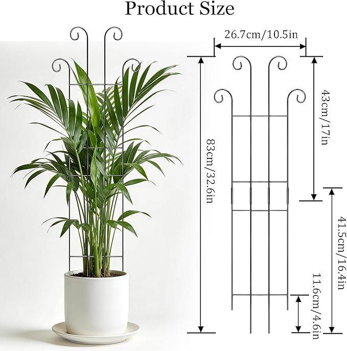 3 Set Tall Trellis for Potted Plants Indoor, 32'' Expandable Garden Metal Trellis for Climbing Plants Outdoor, Monstera Plant Support for Hoya, Vine, Ivy Pothos (Black)