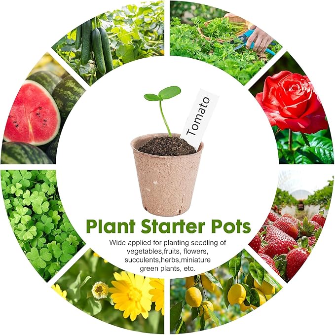 ARGCONNER Peat Pots, 60 Pack Plant Starter Round Nursery Pot with Drainage Holes, Garden Germination Seedling Pots with 30 Plant Labels (3.15 Inch)