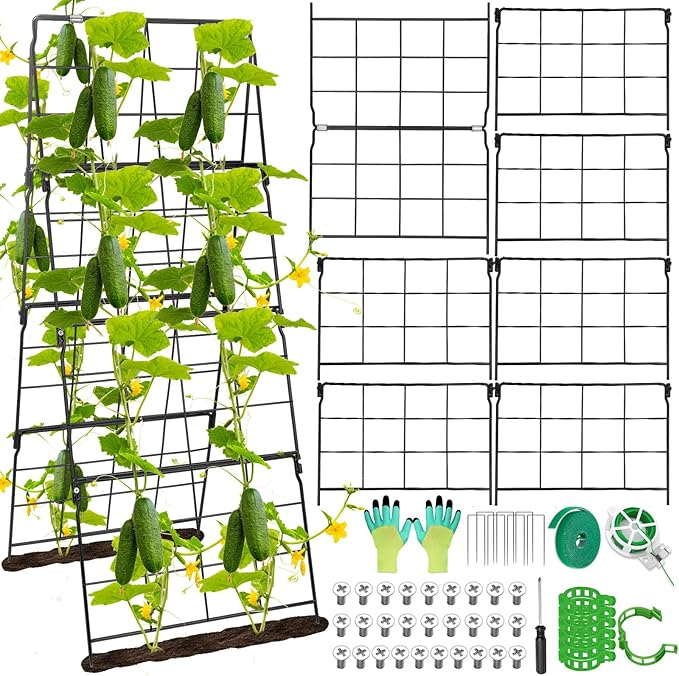 Cucumber Trellis for Raised Bed A Frame Metal Garden Trellis for Climbing Plants Outdoor, 42 x 16IN Foldable Coated Steel Cucumbers Trelli, Easy to Install Cucumber Trellis for Vegetable Fruit