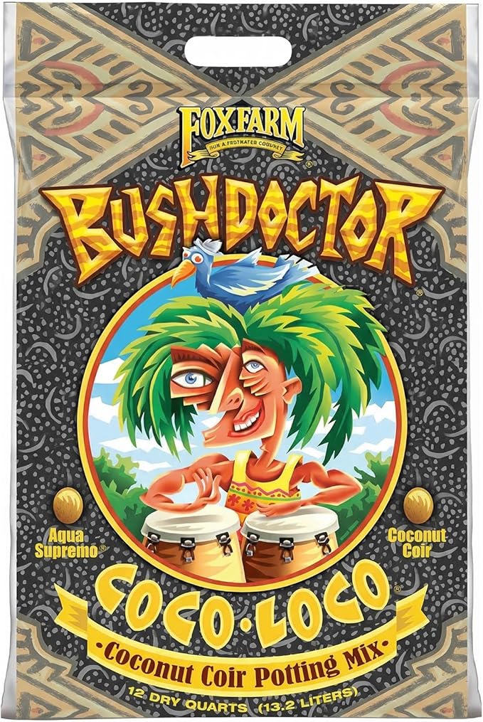 FoxFarm BushDoctor Coco Loco Soil Potting Mix, Triple-Washed for Reduced Salt, Retains Water, Includes Bat Guano & Earthworm Castings - Ideal for All Gardens 12 Quart