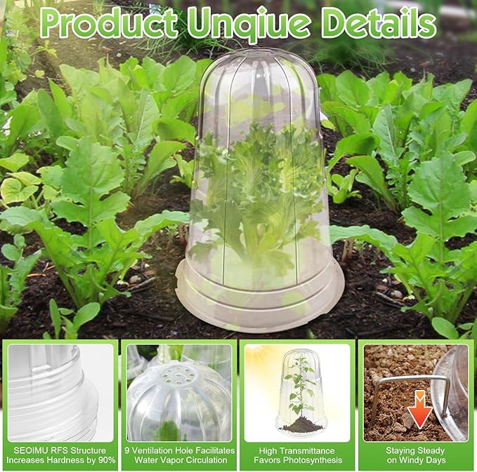 30 Pcs Upgraded Transparent Garden Cloches for Plants, Reusable Plant Covers, Plant Protectors from Animals for Garden Plants, Plant Covers Freeze Protection, Compatible with Slug Collar