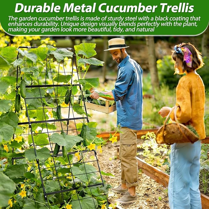 Cucumber Trellis for Raised Bed A Frame Metal Garden Trellis for Climbing Plants Outdoor, 42 x 16IN Foldable Coated Steel Cucumbers Trelli, Easy to Install Cucumber Trellis for Vegetable Fruit