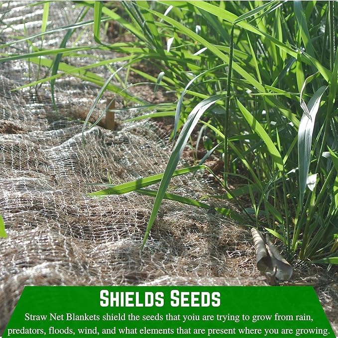 Farm Plastic Supply - Erosion Control Blanket - Straw Garden and Landscape Cover, Erosion Control Blanket, Straw Blanket, Erosion Control, Mulch, Slope Stabilizer, and Seed Protector (3' x 112.5')
