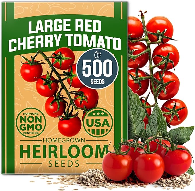 HOME GROWN 𝗨𝗦𝗔 𝗣𝗥𝗘𝗠𝗜𝗨𝗠 Common Mint Seeds 1,800 & Large Red Cherry Tomato 500 & Persian Cucumber 50 & Cherry Belle Radish Seeds 800