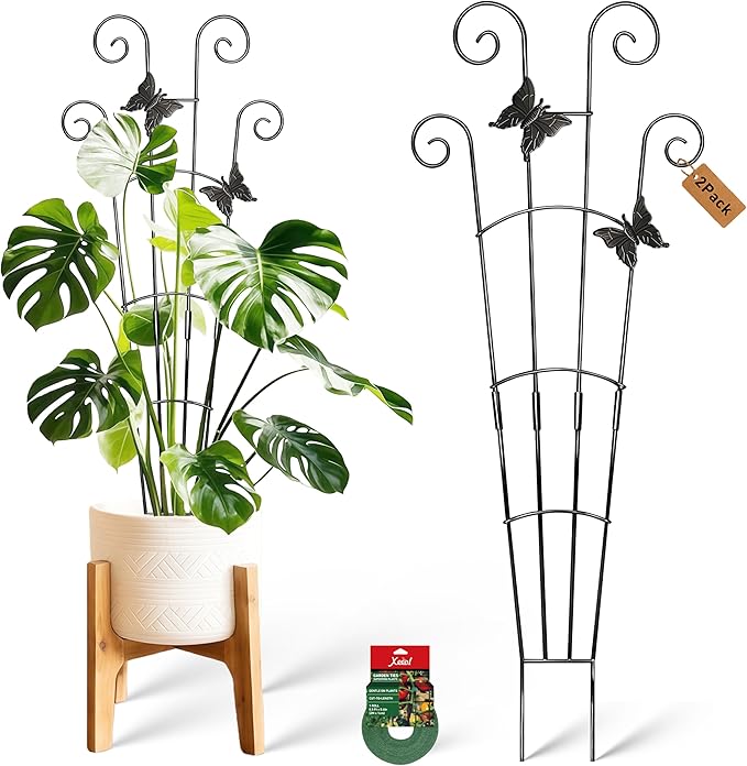 30'' Larger Plant Trellis with Ties Indoor, Expandable Metal Trellis for Climbing Plants Indoor, House Plant Climbing Support for Flowers Vine Ivy Monstera Hoya Pothos, 2P
