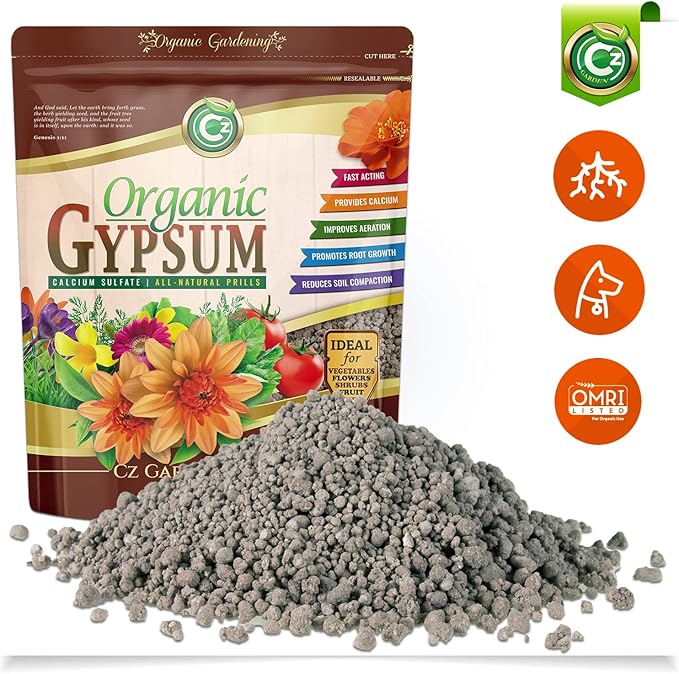 Gypsum Granules - Made in USA - Calcium Sulfate Dihydrate - Garden Soil Amendment Fertilizer for Lawns, Plants, Calcium & Sulfur Additive. Cures Blossom End Rot in Tomatoes & Peppers. OMRI Listed