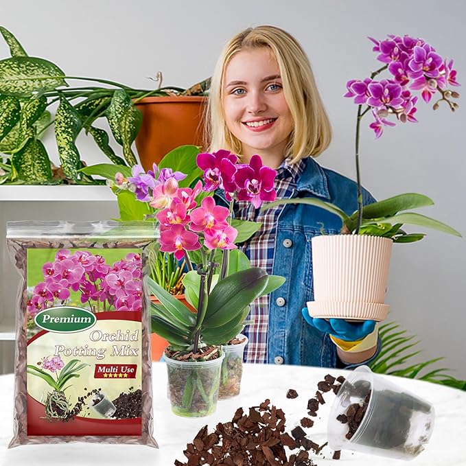 Orchid Bark Potting Mix,Premium Orchid Potting Mixture of Pine Bark and Perlite,Good Ventilation and Water Retention for Repotting Orchids and Growing Indoor Plants,1QT