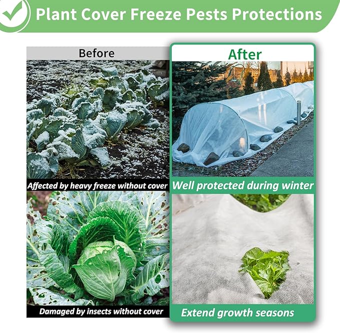 SPORTYOUTH Plant Covers Freeze Protection 10 x 50 FT 1.2 oz/yd² Frost Cloth Blankets Large Thicker Garden Floating Row Cover Fabric for Outdoor Plants Winter Cold Fruits Flowers Protection, White