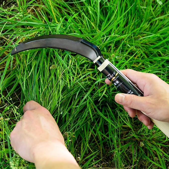 HONEN Japanese Real Edge Saw Sickle, SK-5 Steel Blade with Micro-Chisel Edge for Harvesting, Rope Cutting, and Grass Cutting, Made in Japan