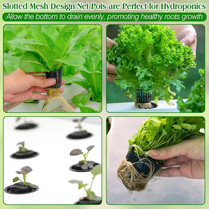 ZeeDix 3 Inch Net Pots for Hydroponics, 50 Pack Mesh Net Cups Hydroponic Baskets Plant Nursery, Reusable Heavy Duty Wide Lip Round Bucket Basket for Plants