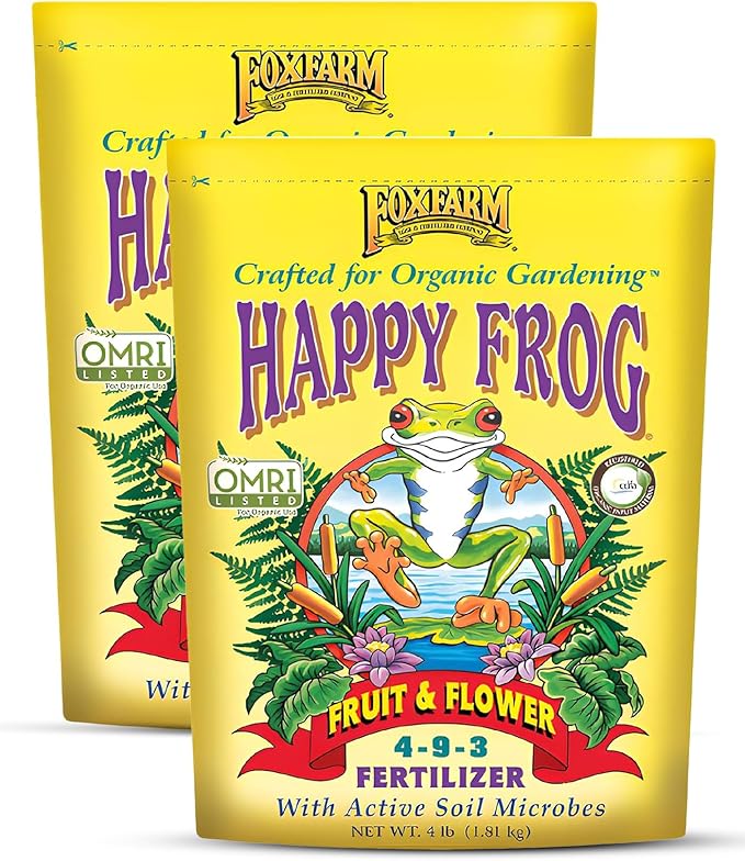 FoxFarm Happy Frog Fruit & Flower Fertilizer - Supports Abundant Fruit & Flowering - Nitrogen for Sustained Growth - Mycorrhizal Fungi - OMRI Listed - 4lb, Pack of 2