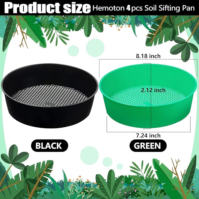 4 Pack Garden Soil Compost Sifter Round Plastic Sand Sieve, Sifting Pan Set for Gardening Home Plant Work with Small Rocks Gravel Sand