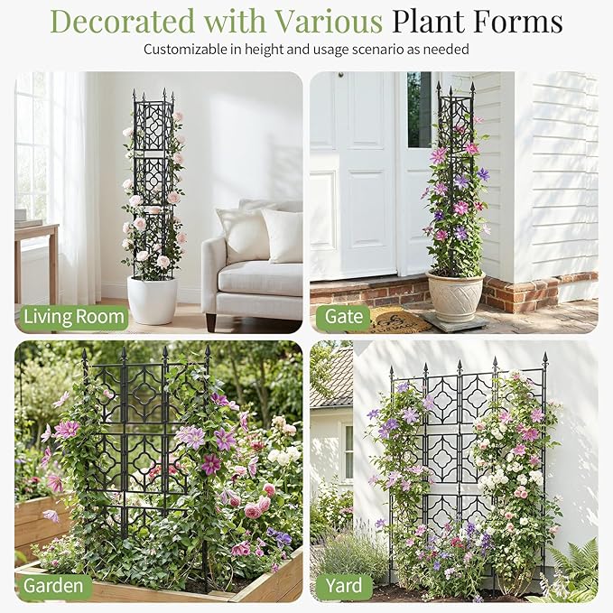 Housolution 64.57×25.28in Garden Trellis for Climbing Plants Outdoor, Plant Trellis Frame with Plastic Coated Iron Tubes for Vines Flowers Vegetable, Plant Climbing Frame Indoor Outdoor