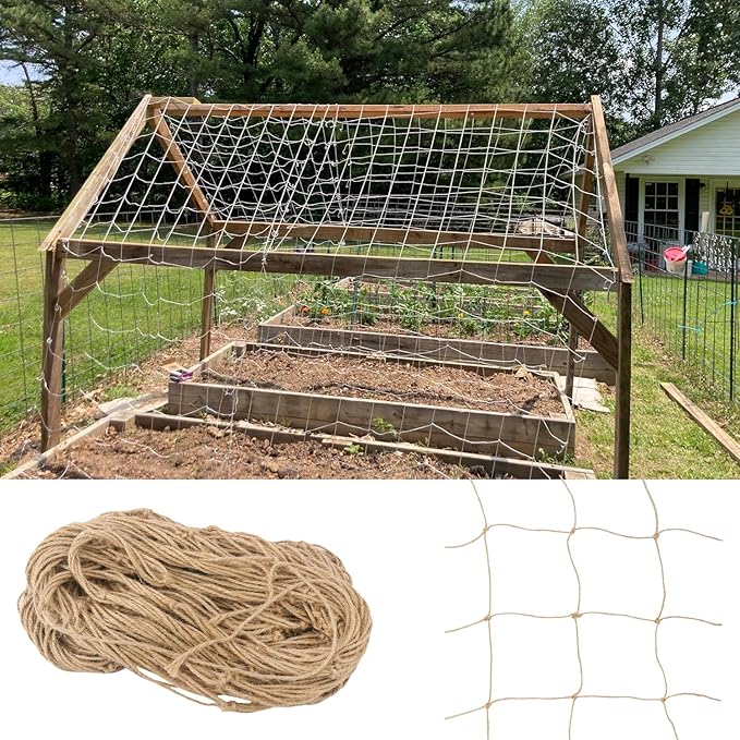 2 Pcs Plant Support Netting, Natural Jute Net, Garden Trellis Netting for Climbing Vining Plants(6.6 Ft x 9.8 Ft, 5.9 Inch Squares)