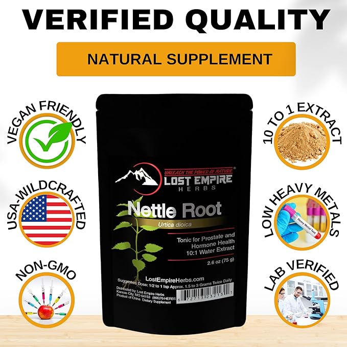 Lost Empire Herbs Stinging Nettle Root (Urtica Dioica) 10:1 Full-Spectrum Water Extract Powder Supplement for Men, Urinary Function (75 Grams)