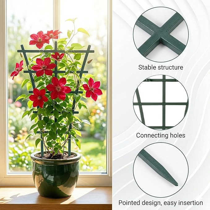 4 Pcs Mini Trellis, Plastic Garden Plant Support, Small Plant Trellis for Climbing Potted Plants, Indoor Outdoor Flower Vine Training Frame