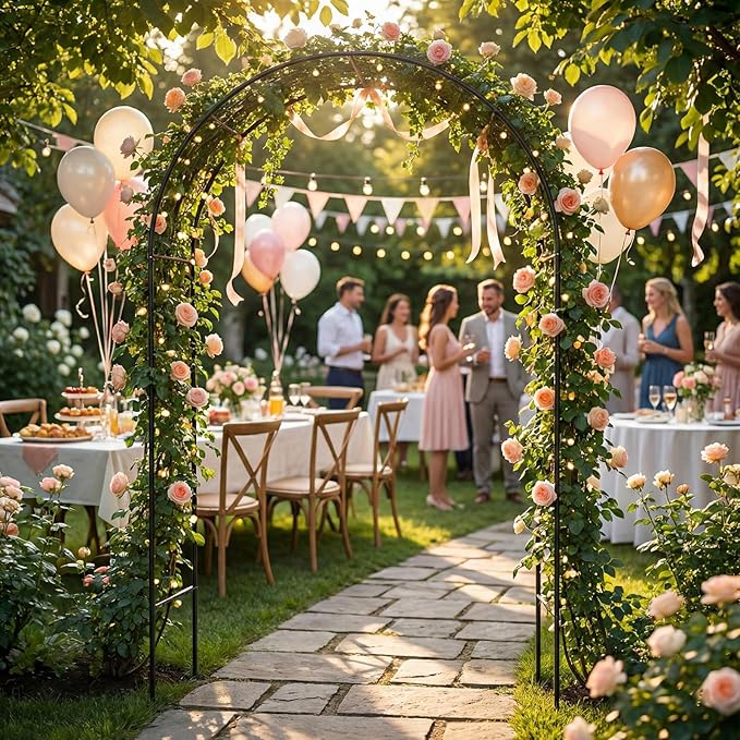 Metal Pergola Arbor, Outdoor Flower Garden Arch Trellis, Steel Garden Arbor for Climbing Plants, Wedding Decoration, 7'8" H x 4'5" W