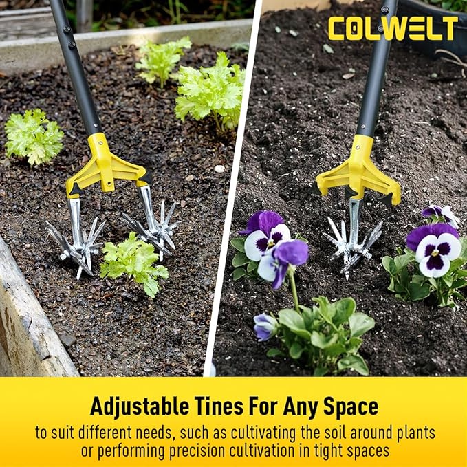 Colwelt Rotary Cultivator Garden Tool 61’’, Hand Tiller Garden Tool with Detachable Aluminum Tines, Cultivators for Gardening Soil or Reseeding Grass, Manual Cultivators & Tillers for Flowers Beds
