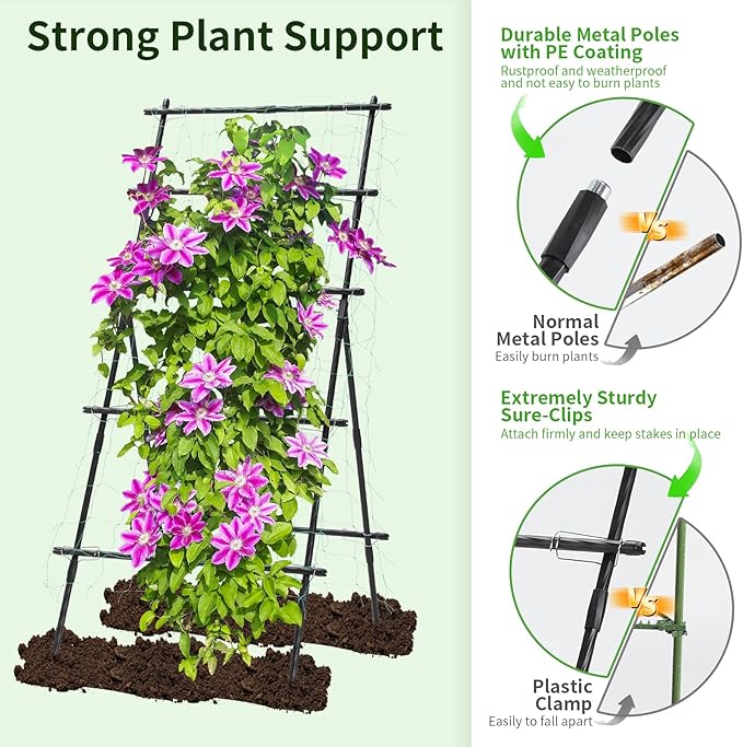 Garden Trellis for Climbing Plants, 6ft Cucumber Trellis for Raised Bed, Pea Grape Vine Tomato Trellis Cattle Panel A Frame Vegetable Plant Support Outdoor for Backyard, Black