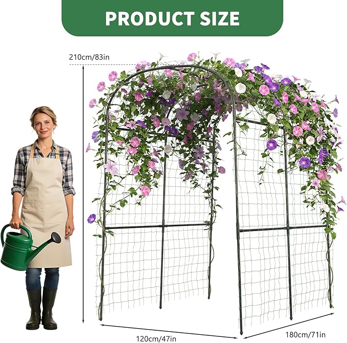 Tall Garden Arch Trellis for Climbing Plants, 83in Tall Metal Plant Support Trellis Archway for Climbing Plant Vegetables Cucumber, Outdoor Yard Lawn Garden Arch Tunnel Trellis