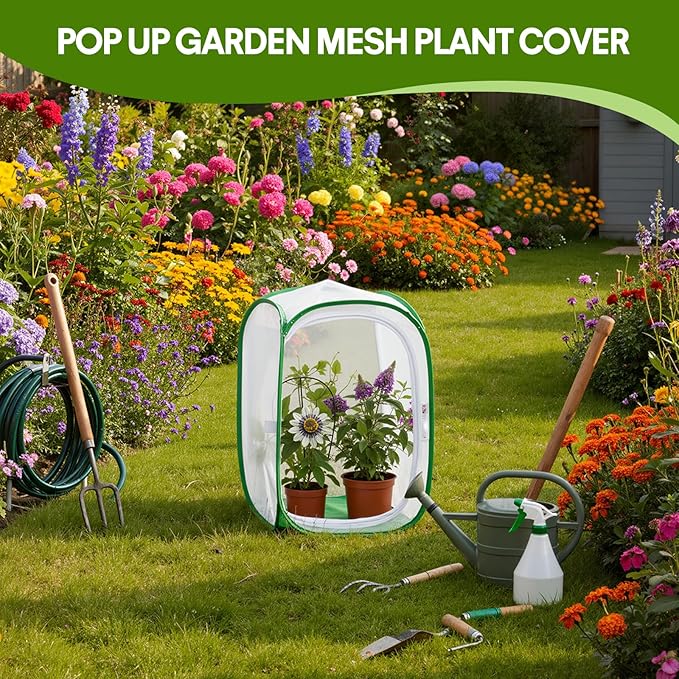 2 Pack Mesh Plant Covers 15.7 x 15.7 x 23.6 Inch Tomato Crop Netting Cage Garden Tents for Plant Protection from Insects Animals Outdoor Tall Crop Cage for Fruit, Vegetables, Flowers and Herbs