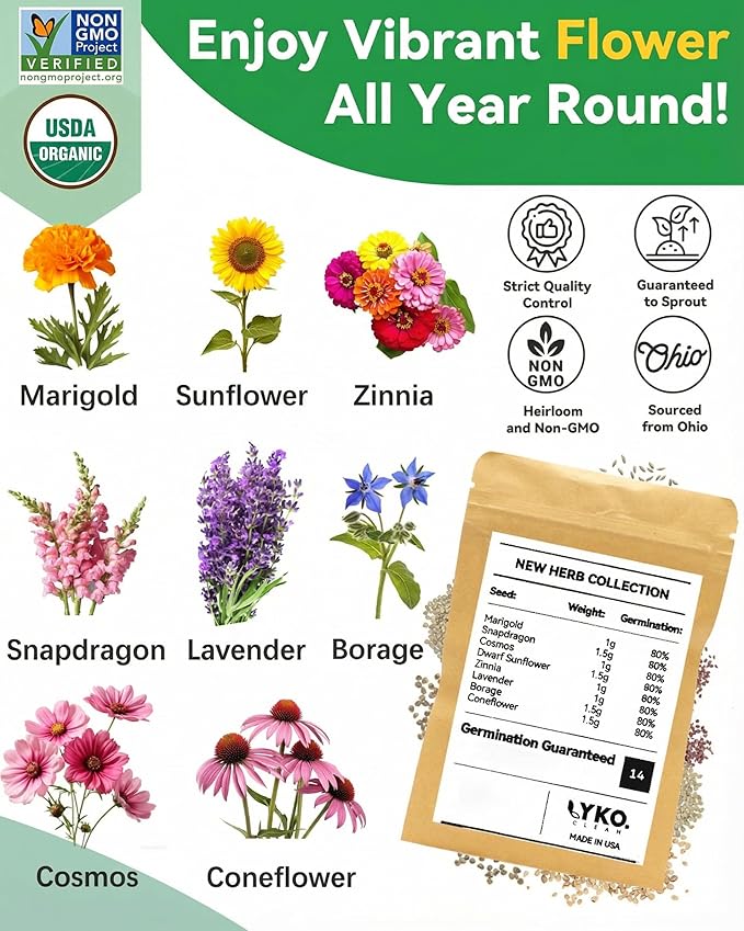 Vibrant Flower Seed Pod Kit Compatible with Gardencube, idoo,Ahopegarden Hydroponics Growing System with Marigold,Snapdragon,Cosmos,Sunflower,Zinnia,Lavender,Borage,Coneflower(8-Pod)