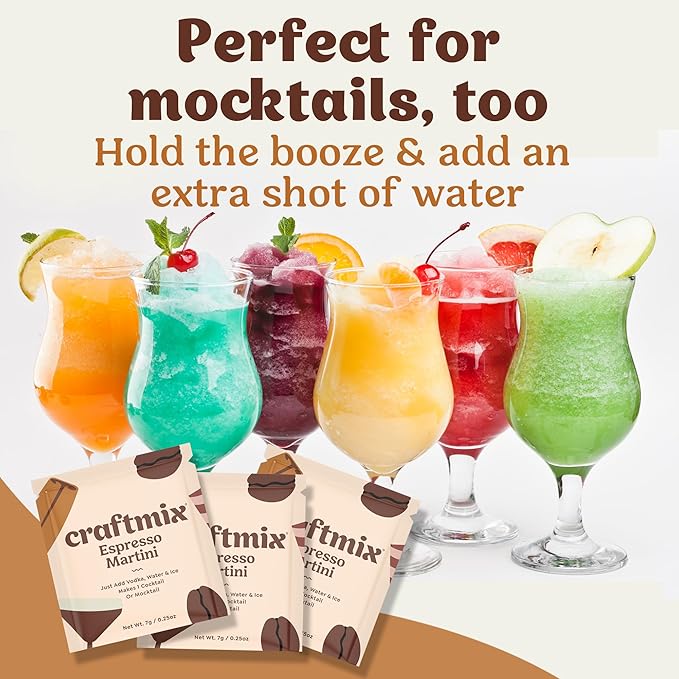 Craftmix Espresso Martini Cocktail & Mocktail Drink Mixer, Skinny Mixes - Water Flavoring Packets - Made With Real Coffee Beans - Vegan, Low-Carb, Low-Sugar, Non-GMO, Dairy Free, Gluten Free, 24 Pack
