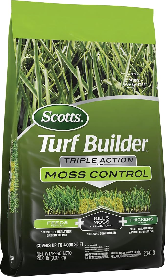 Scotts Turf Builder Triple Action for Moss Control - Moss Killer and Lawn Fertilizer, Lawn Care, Covers Up to 4,000 sq. ft., 20 lb.