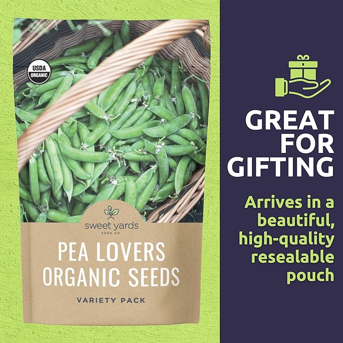 Organic Pea Lover Seeds Variety Pack - 6 Individual Packs - 2026 Season - Cascadia Snap Pea, Giant Snow, Sugar Ann Snap and More! For Indoor & Outdoor Planting (Non-GMO, Certified Organic)