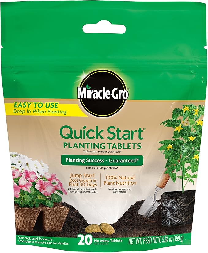 Miracle-Gro Quick Start Planting Tablets - Plant Starter Fertilizer for Flower, Vegetable, and Houseplant Transplants, OMRI Listed, 20 No Mess Tablets