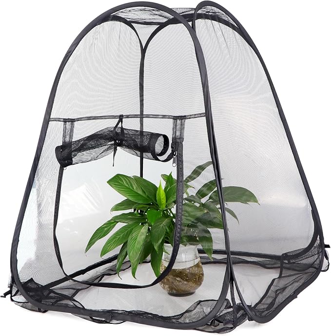 Mesh Plant Cover from Animals, Plant Netting Pest Guard Cover, Plant Tent Cage Pop-up with 4 Stakes for Vegetables, Fruits, Flowers, 28 x 28 x 32 Inches
