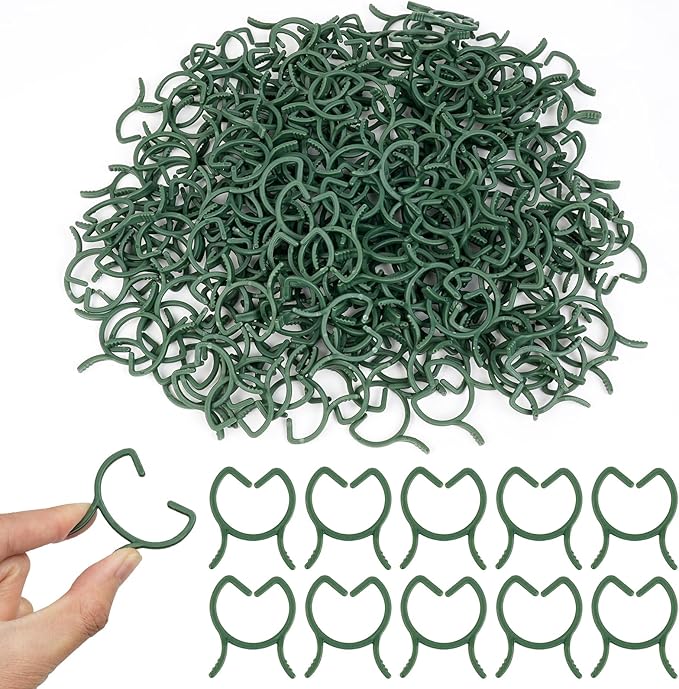 AUAUY 210 Pcs Plant Support Clips Green Garden Clips Plastic Plant Rings Plant Support Clips for Securing Plant Stem（M）