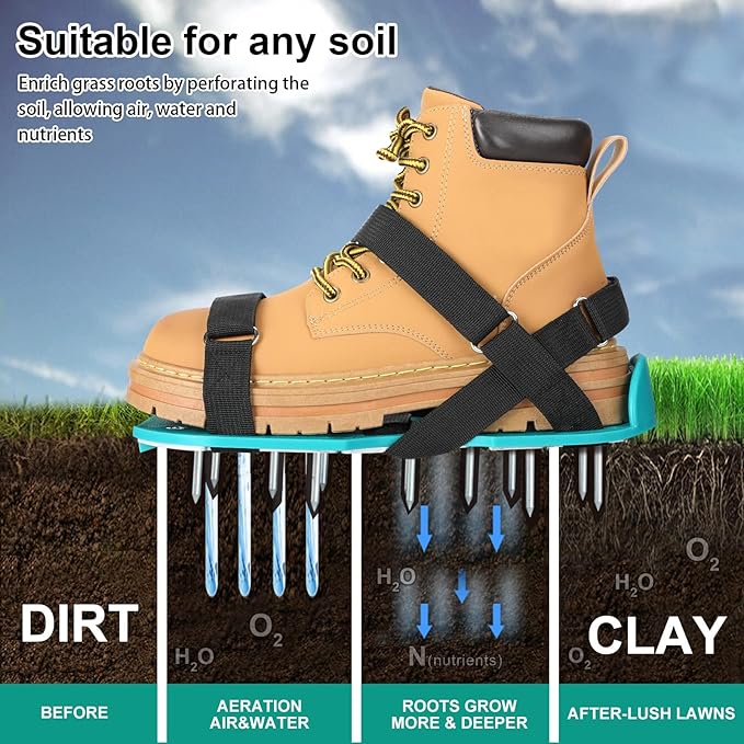 DenForste Lawn Aerator Shoes for Grass - Pre-Assembled Grass Aerator Shoes for Lawn - Soil Yard Aerator Tool for Aerating Patio Garden, Green