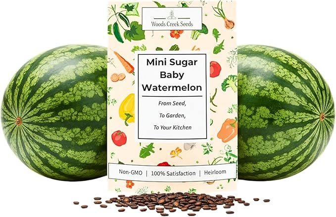 Sugar Baby Watermelon Seeds for Planting - Heirloom, Non-GMO Mini Watermelon Seed Pack, Small Bush Melon Seeds Variety for Home Gardens & Outdoors | Woods Creek Seeds
