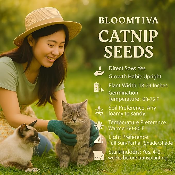 Catnip Seeds for Planting Indoors and Ourdoors - 𝗡𝗢𝗡-𝗚𝗠𝗢 Cat Nip Seeds (Bulk Pack) Heirloom Herb - Made in 𝗨𝗦𝗔 - High Germination Rate - Plants for Cats and Humans (Nepeta Cataria)