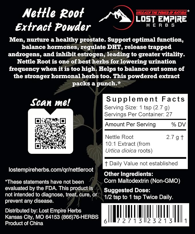 Lost Empire Herbs Stinging Nettle Root (Urtica Dioica) 10:1 Full-Spectrum Water Extract Powder Supplement for Men, Urinary Function (75 Grams)