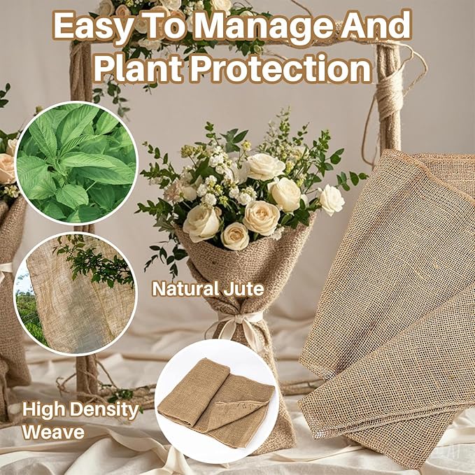 Burlap Fabric Roll - Natural Gardening Burlap Roll 13 Feet x 19.7" Multipurpose Jute Fabric for Boho Wedding Decor Outdoor Weed Barrier Tree Trunk Wrap Farmhouse Table Decor for Crafts